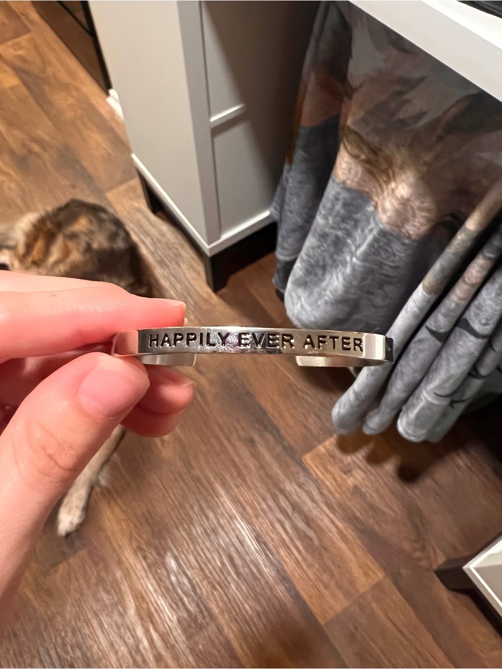 Lillian and Co Happily Ever After Silver Phrase Cuff Bracelet